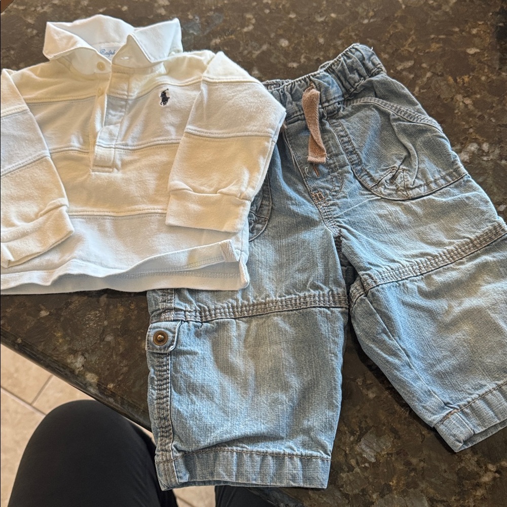 Ralph Lauren Cream Long Sleeve Polo 67 and H&M jeans 6-9 month